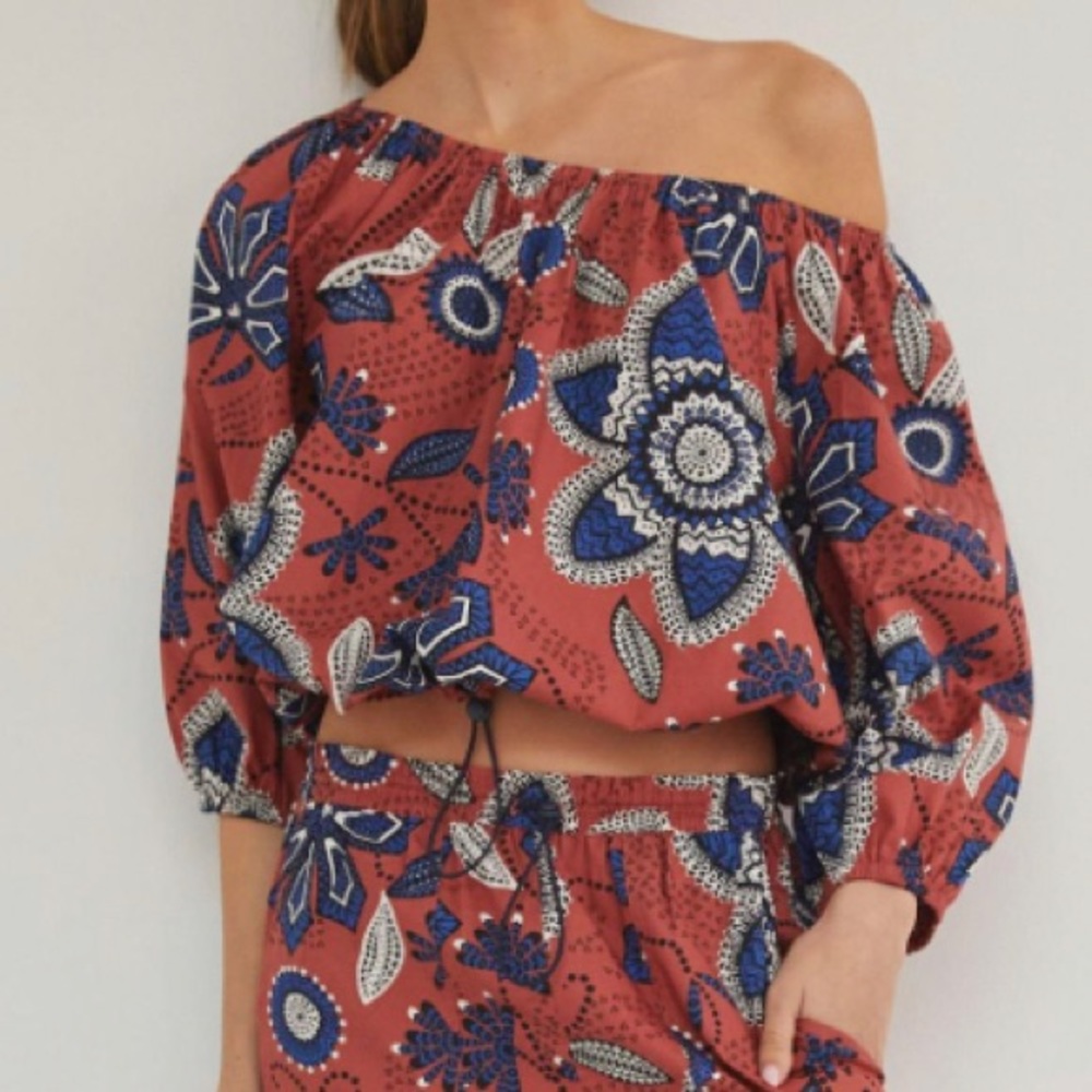 Sundry Floral Bubble Top in Dark Orange